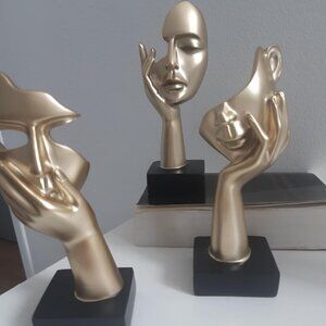 3 PCS Thinker Statue, Golden Black Abstract Art Sculpture Modern Home Decor